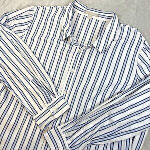 Woman Within Button Up Top Sz‎ 26/28 2XL100% Cotton French Blue Striped Career
